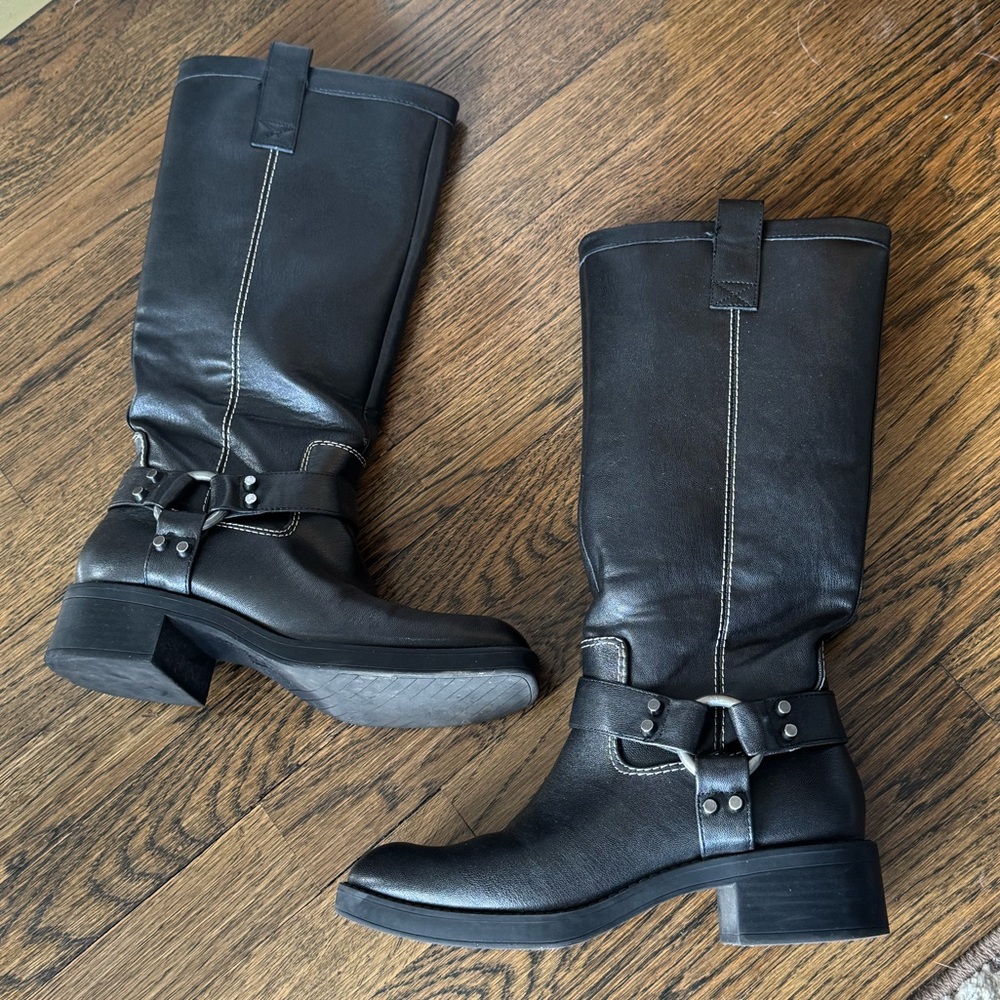 Zara Black Tall Vegan Leather Boots